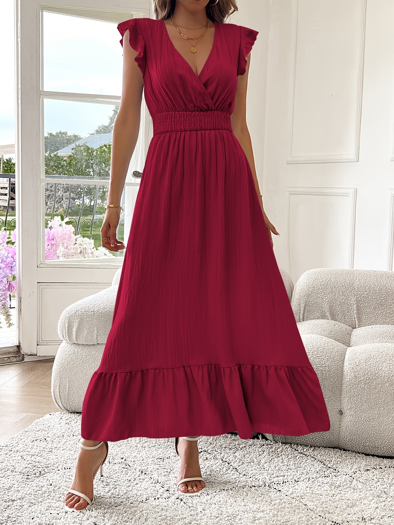 V-Neck Ruffled Maxi Dress