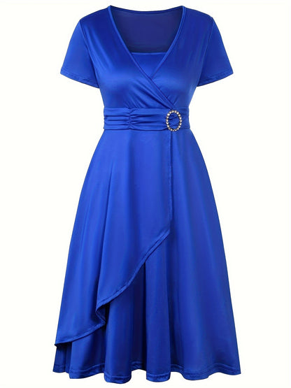 V-Neck Midi Dress – Asymmetrical Hem