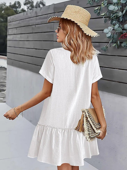 Button Front Ruffle Dress – Stylish & Comfy