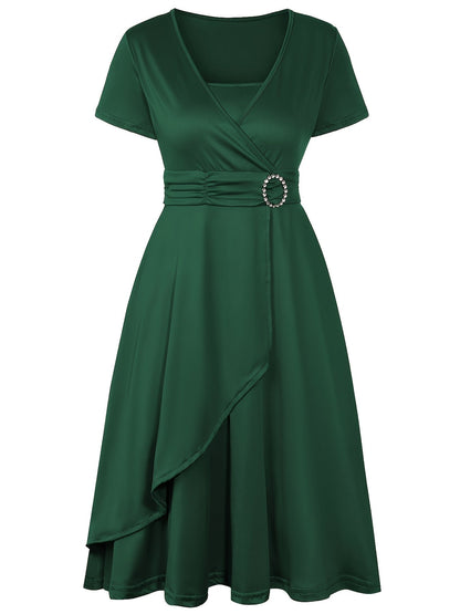 V-Neck Midi Dress – Asymmetrical Hem