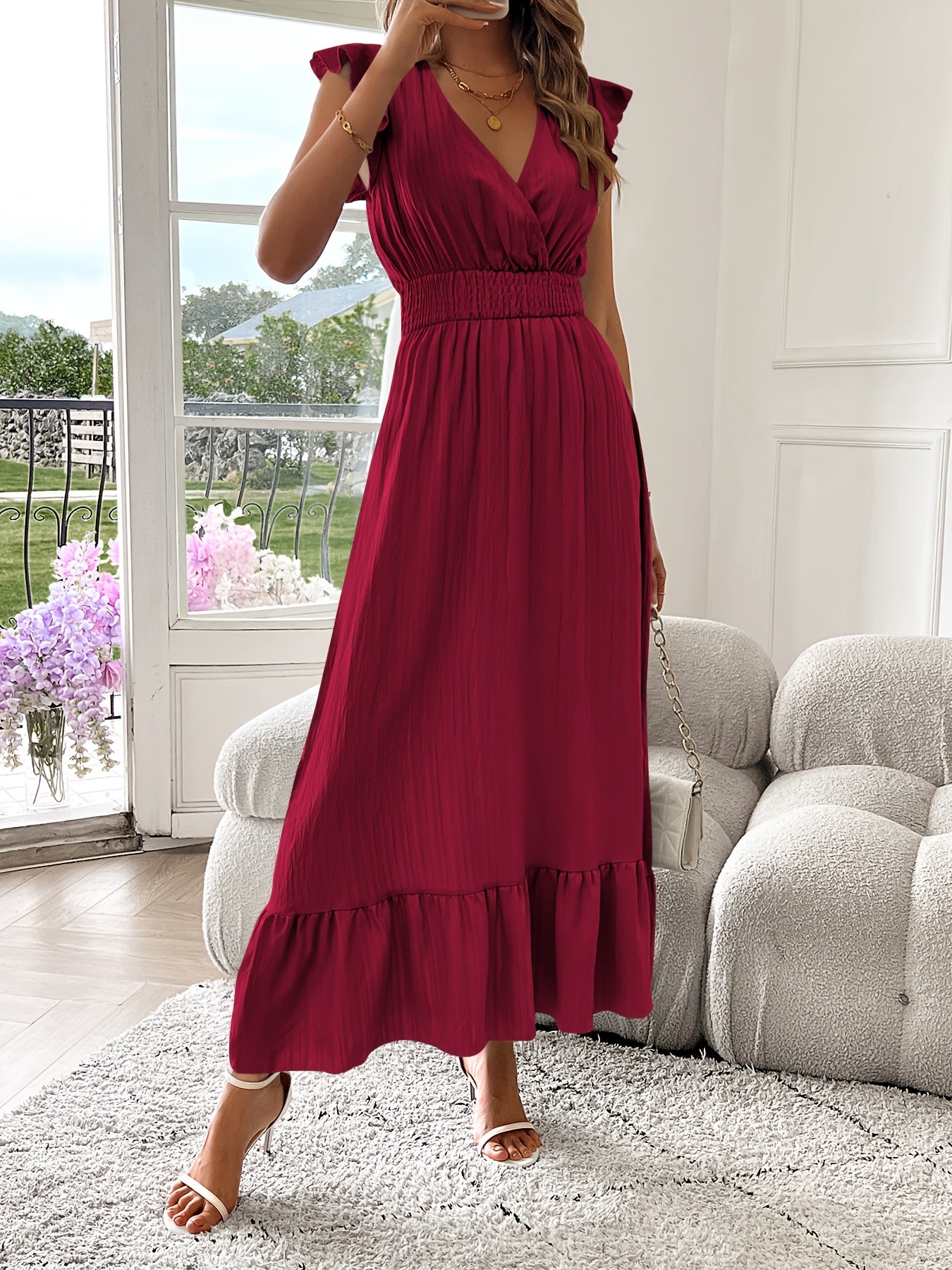V-Neck Ruffled Maxi Dress