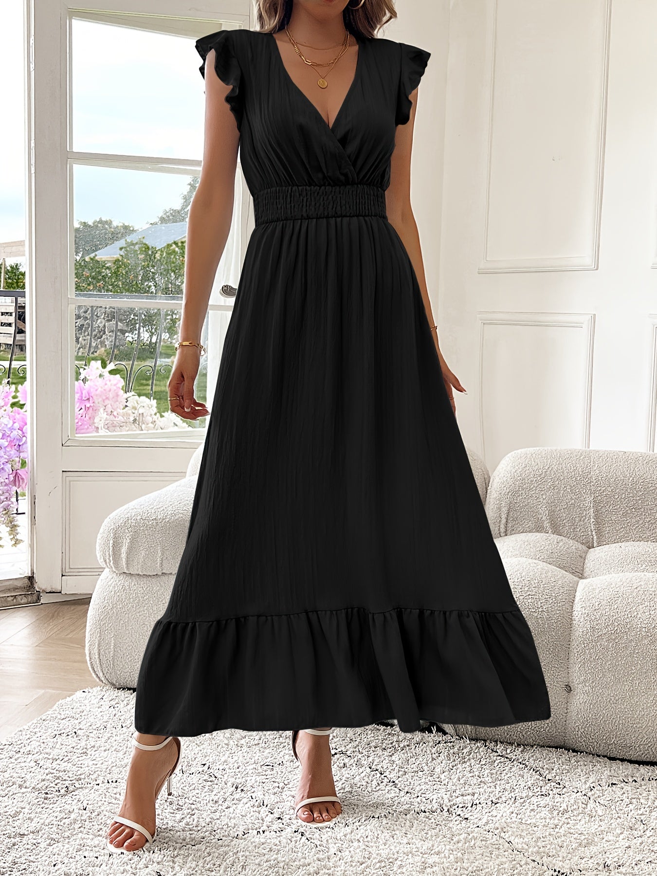 V-Neck Ruffled Maxi Dress