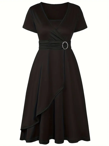V-Neck Midi Dress – Asymmetrical Hem