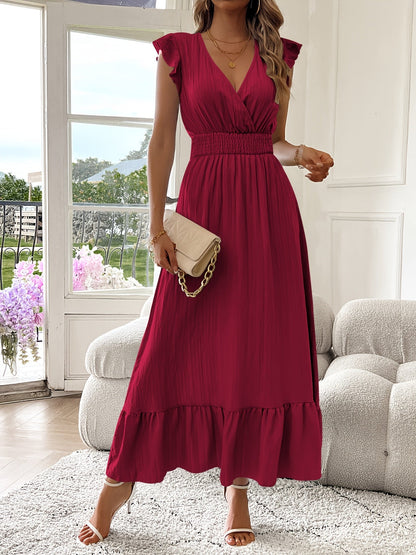 V-Neck Ruffled Maxi Dress