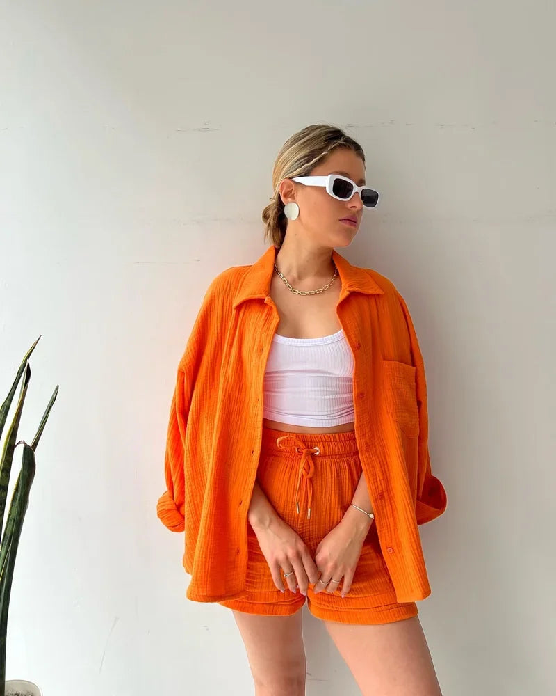Cotton Button-Up Short Set