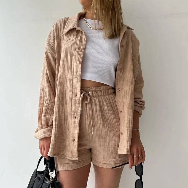 Cotton Button-Up Short Set