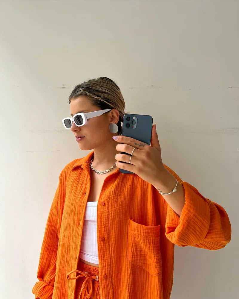 Cotton Button-Up Short Set