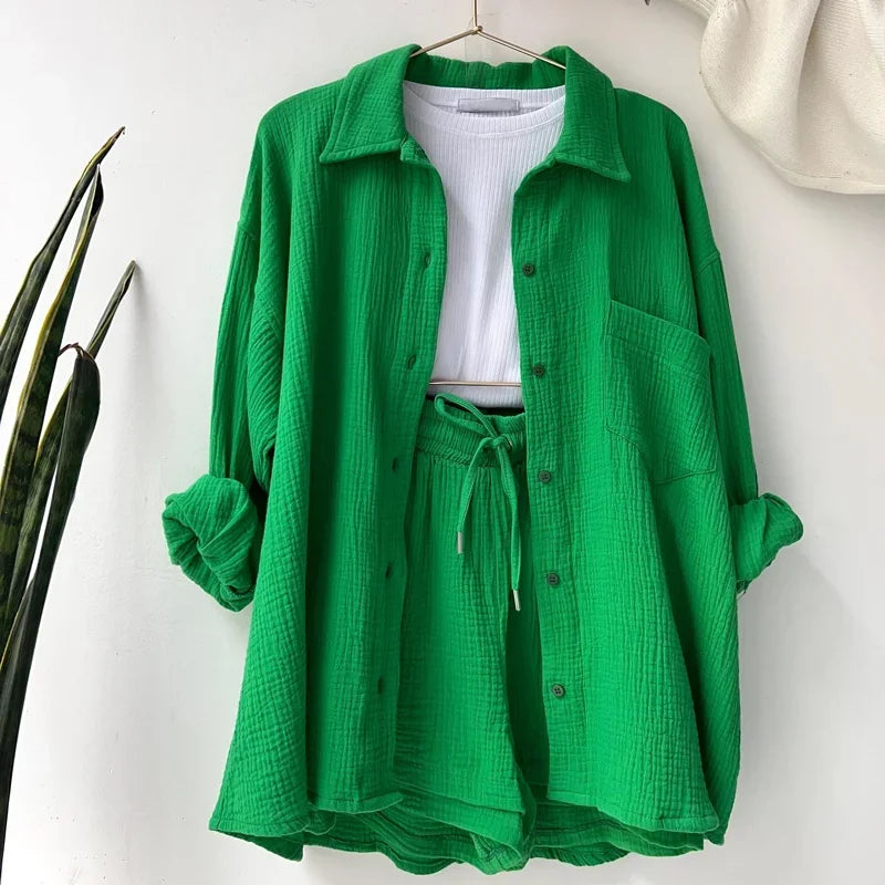 Cotton Button-Up Short Set
