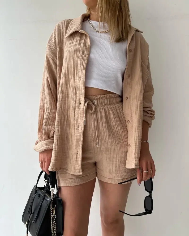 Cotton Button-Up Short Set