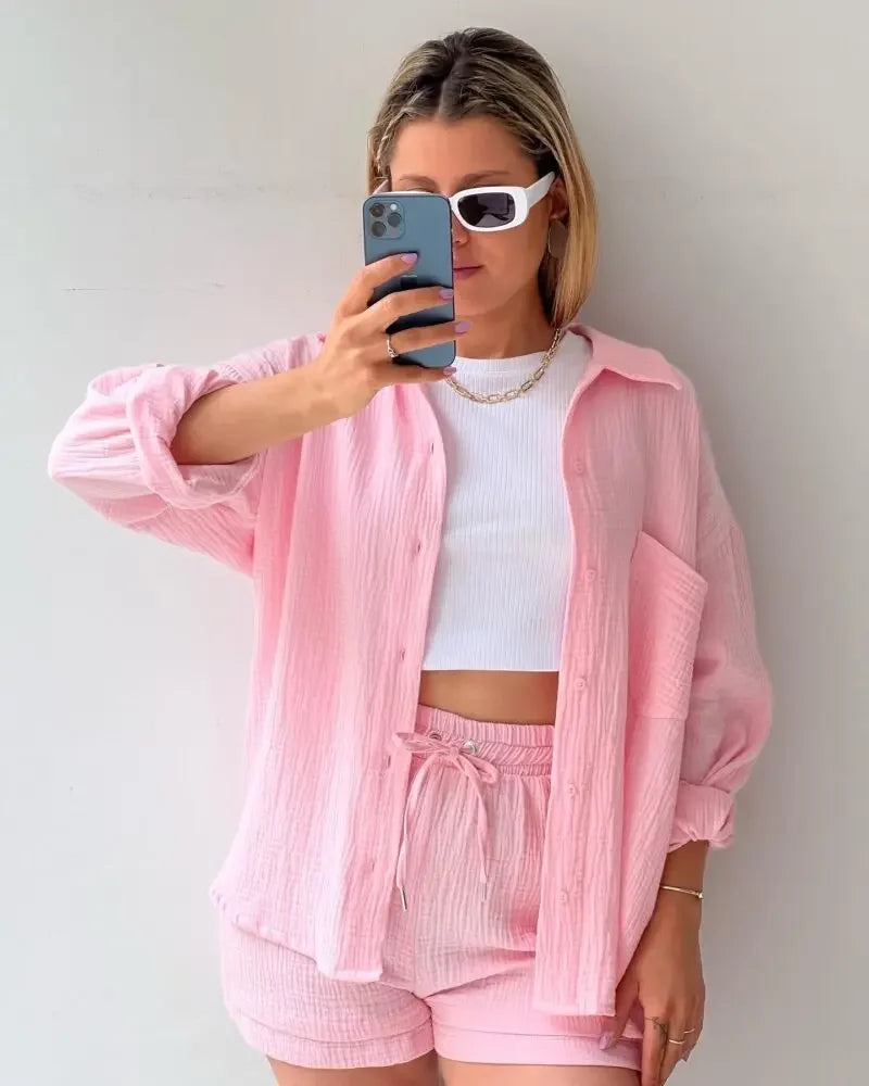Cotton Button-Up Short Set