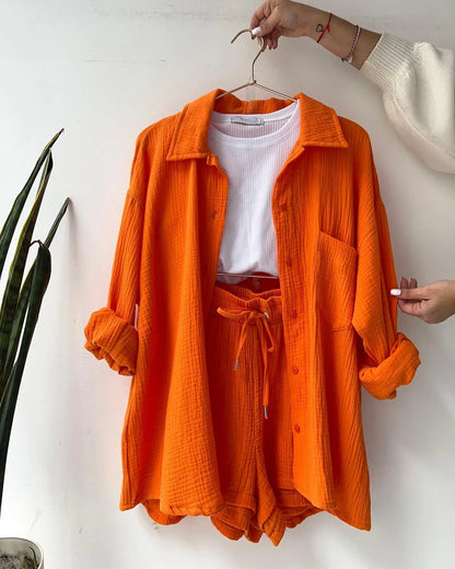 Cotton Button-Up Short Set