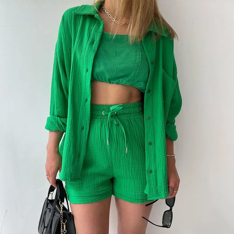 Cotton Button-Up Short Set