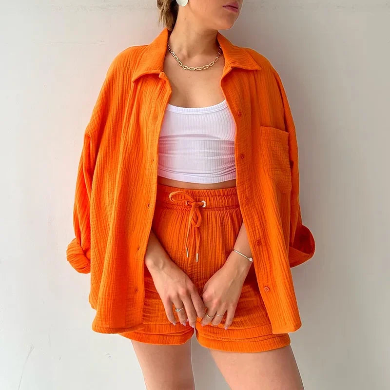 Cotton Button-Up Short Set