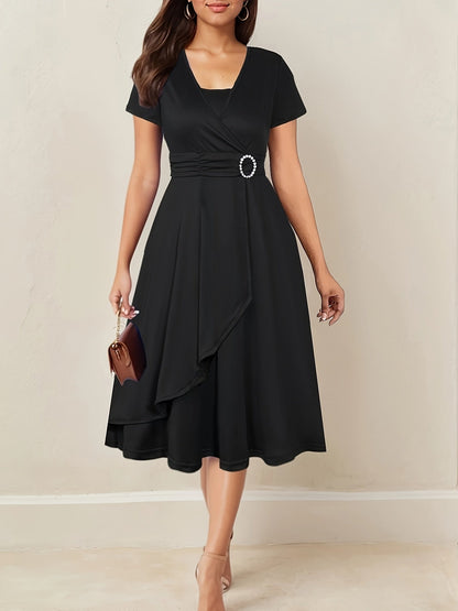 V-Neck Midi Dress – Asymmetrical Hem