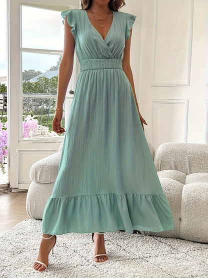 V-Neck Ruffled Maxi Dress