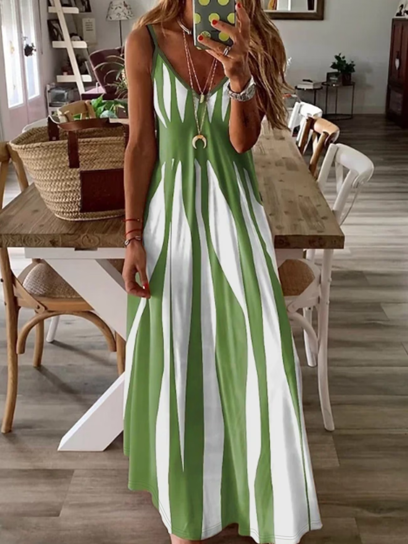 V-Neck Strap Print Maxi Dress