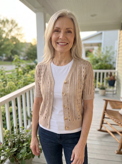 V-Neck Short-Sleeve Knit Cardigan