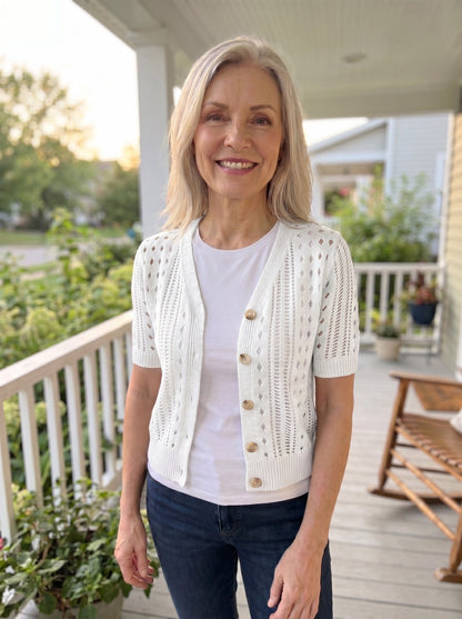 V-Neck Short-Sleeve Knit Cardigan